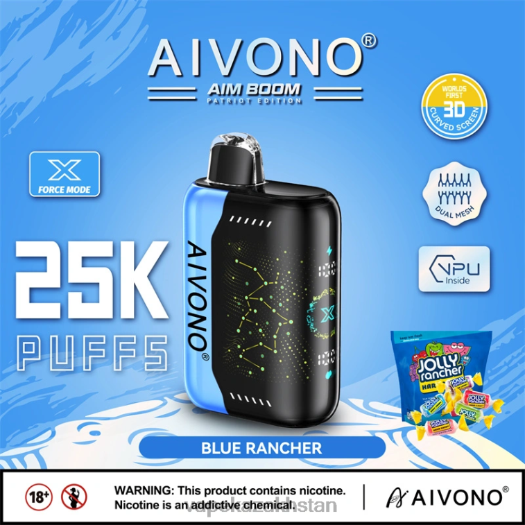 E-Liquid Vape 6080B344 Aivono AIM BOOM 25000 Blue Rancher