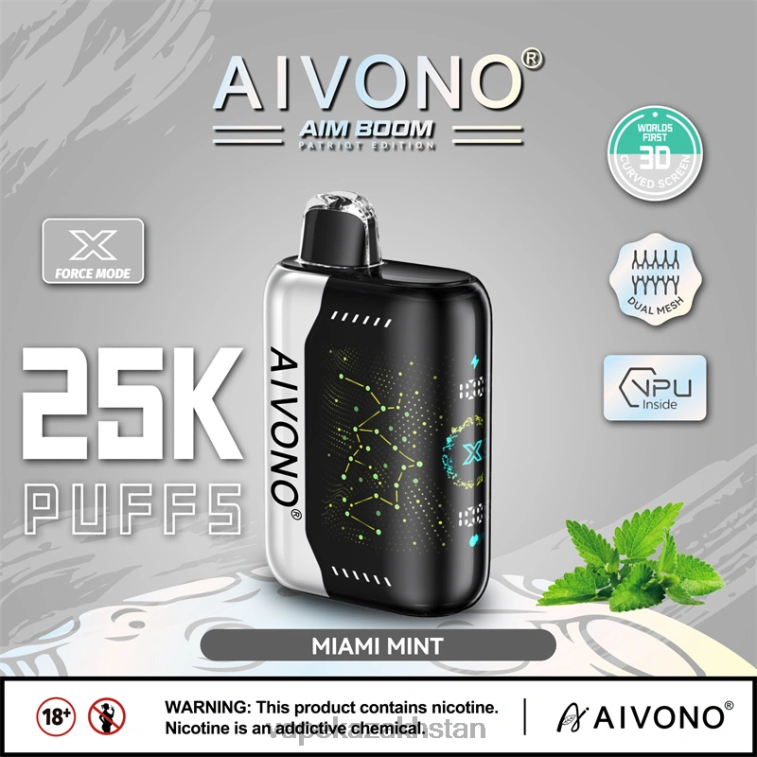 E-Liquid Vape 6080B349 Aivono AIM BOOM 25000 Miami Mint
