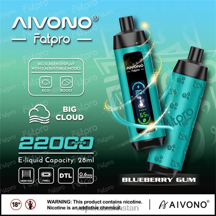 E-Liquid Vape 6080B9 Aivono Fatpro 22000 Blueberry Gum