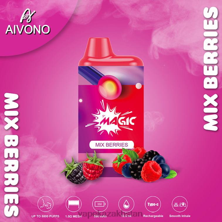 Disposable Vape Kazakhstan 6080B100 Aivono AIM MAGIC 5800 Mouth Box Cigarette Mix Berries