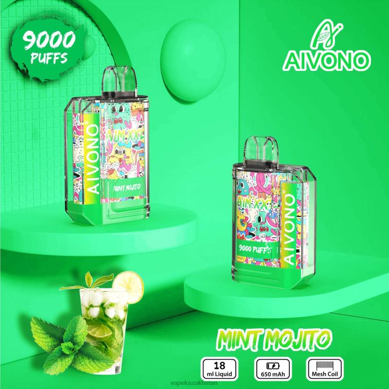 Disposable Vape Kazakhstan 6080B55 Aivono AIM XXL 9000 Mouth Sticker Transparent Mint Mojito