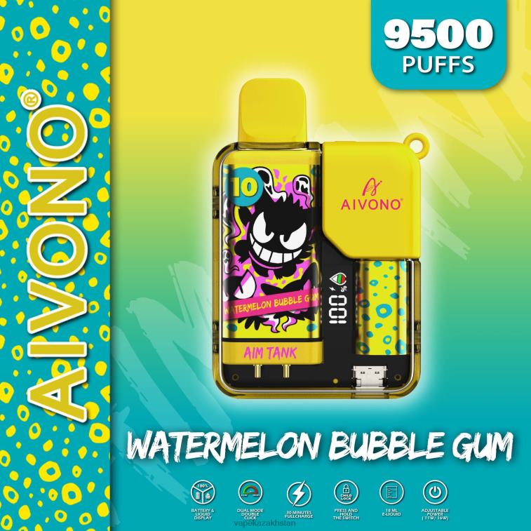 E-Liquid Vape 6080B44 Aivono AIM TANK 9500 Watermelon Bubble Gum