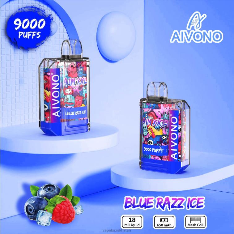 E-Liquid Vape 6080B54 Aivono AIM XXL 9000 Mouth Sticker Transparent Blue Razz Ice