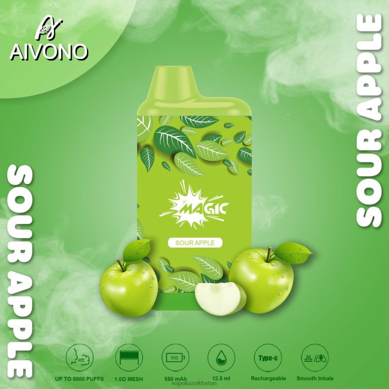 Vape Smoke 6080B87 Aivono AIM MAGIC 5800 Mouth Box Cigarette Sour Apple
