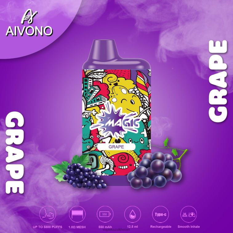 Vape Smoke 6080B92 Aivono AIM MAGIC 5800 Mouth Box Cigarette Grape