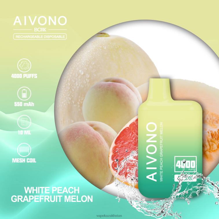 E-Liquid Vape 6080B224 Aivono AIM BOXX 4000 White Peach Grapefruit Melon